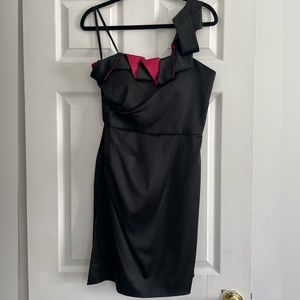 BCBG Black and Pink One-Shoulder Cocktail Dress
